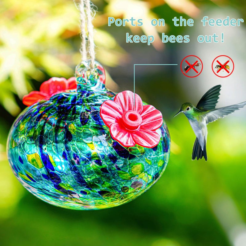 KRISININE 3.3OZ Glass Hummingbird Feeder with 2 Feeding Ports Blown Glass Hummingbird Feeder for Outdoors Hanging Garden Patio Decoration Uniques Hummingbird Gifts for Women - Image 5